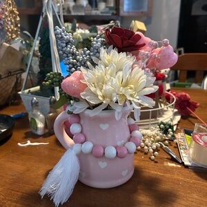 Pink Heart Mug with Floral Arrangement